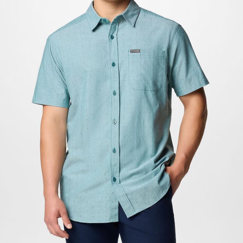Columbia Rapid Rivers Mens Short Sleeve Shirt Cotton Blue Size Medium